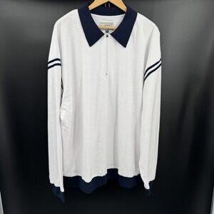 Bogey Boys Pullover Sweater Mens 3XL White Navy Quarter Zip Terry Golf Retro‎